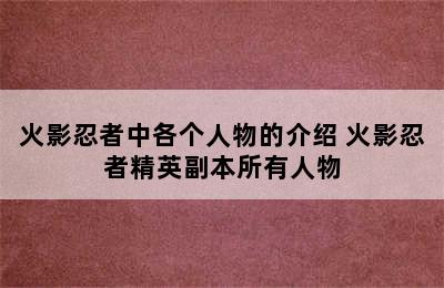 火影忍者中各个人物的介绍 火影忍者精英副本所有人物